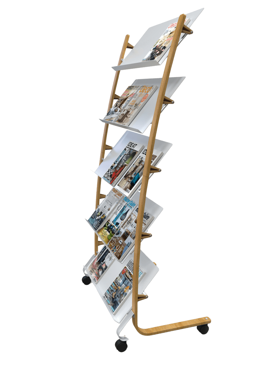 Présentoir Mobile Grand Modèle avec Roulettes - Bois et Blanc - SC Mobilier