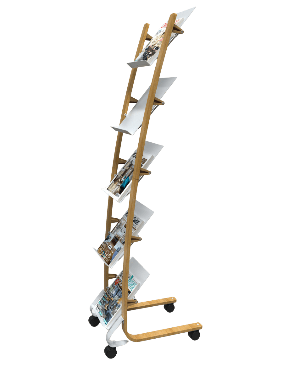 Présentoir Mobile Petit Modèle avec Roulettes - Bois et Blanc - SC Mobilier