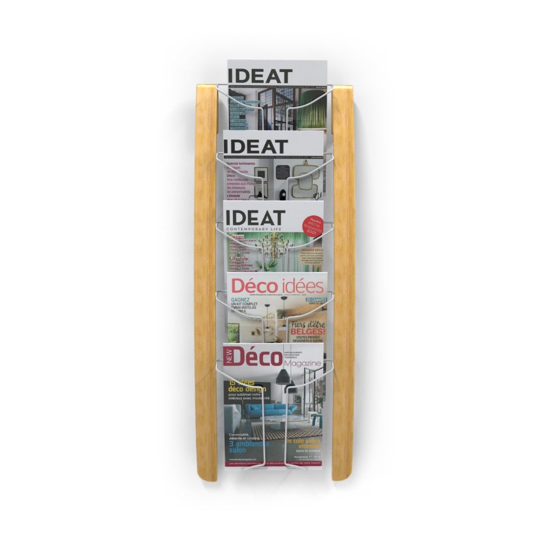 Présentoir Mural 5 Compartiments Bois et Blanc - SC Mobilier