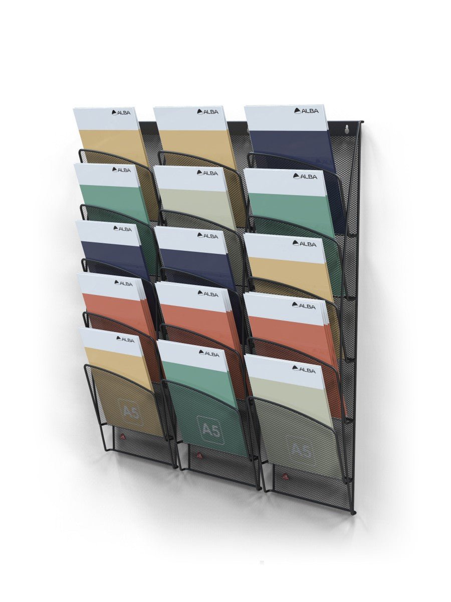 Présentoir Mural Mesh Noir 5 Compartiments A5 - SC Mobilier