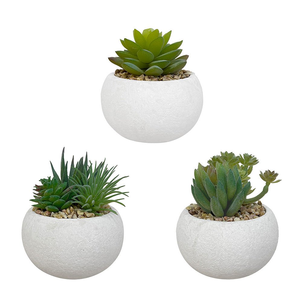 Set de 3 plantes artificielles, pot blanc, taille 11 cm - SC Mobilier