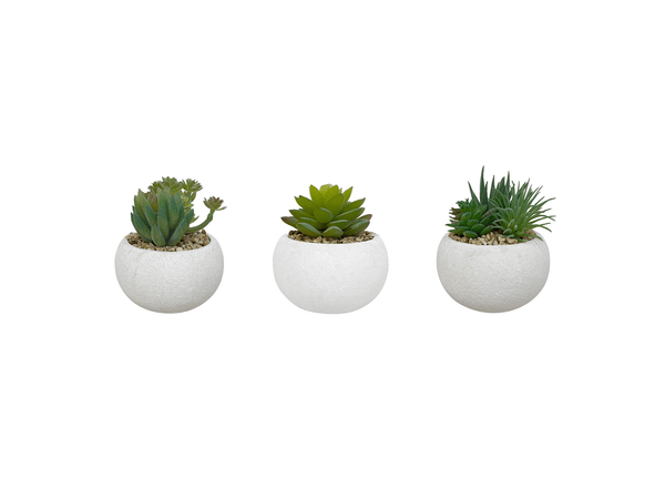 Set de 3 plantes artificielles, pot blanc, taille 11 cm - SC Mobilier