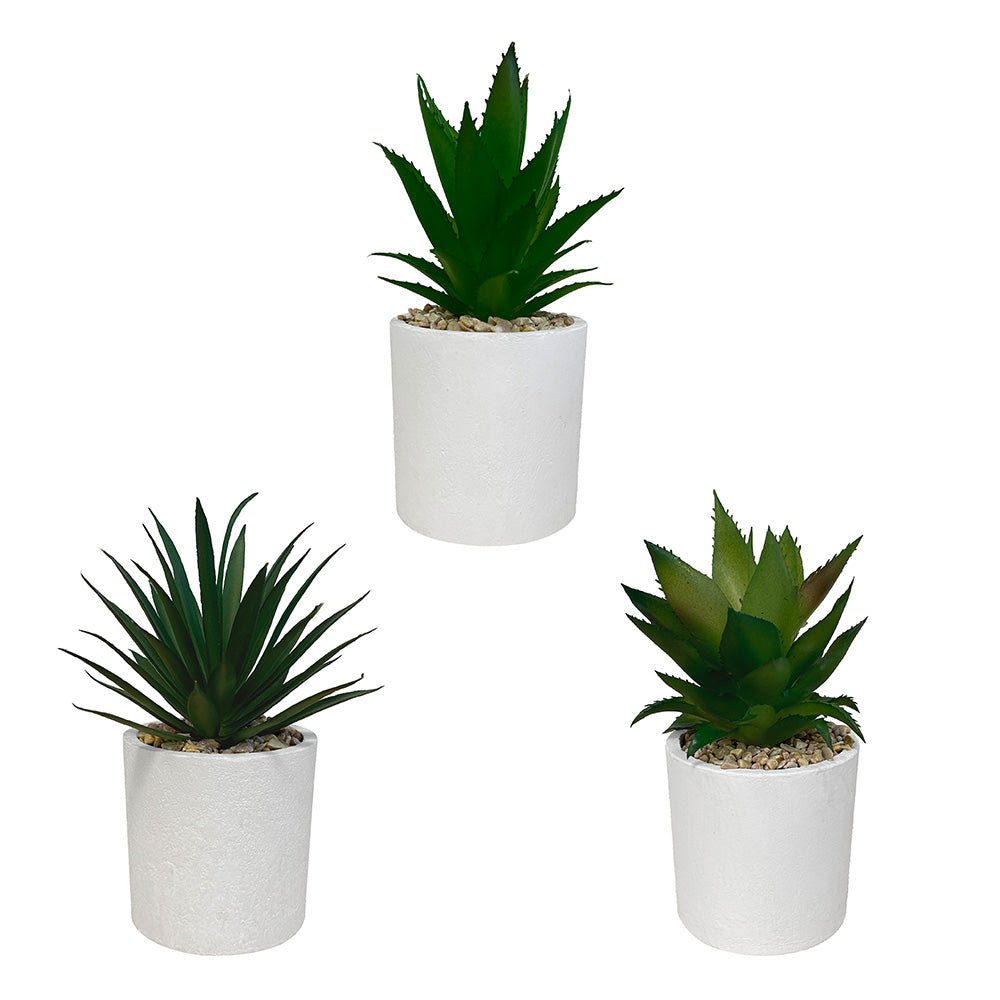 Set de 3 plantes artificielles, pot blanc, taille 16 cm - SC Mobilier