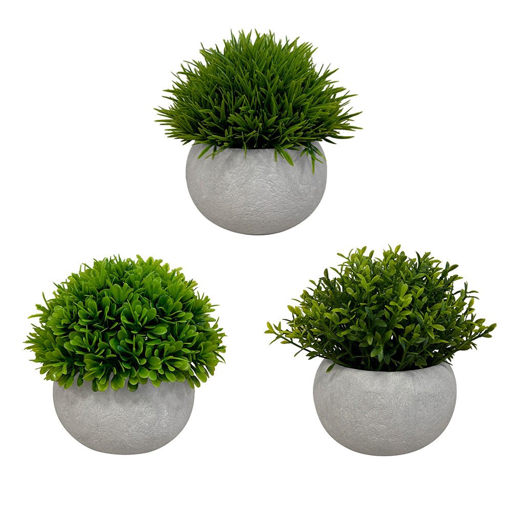 Set de 3 plantes artificielles, pot gris, taille 11 cm - SC Mobilier