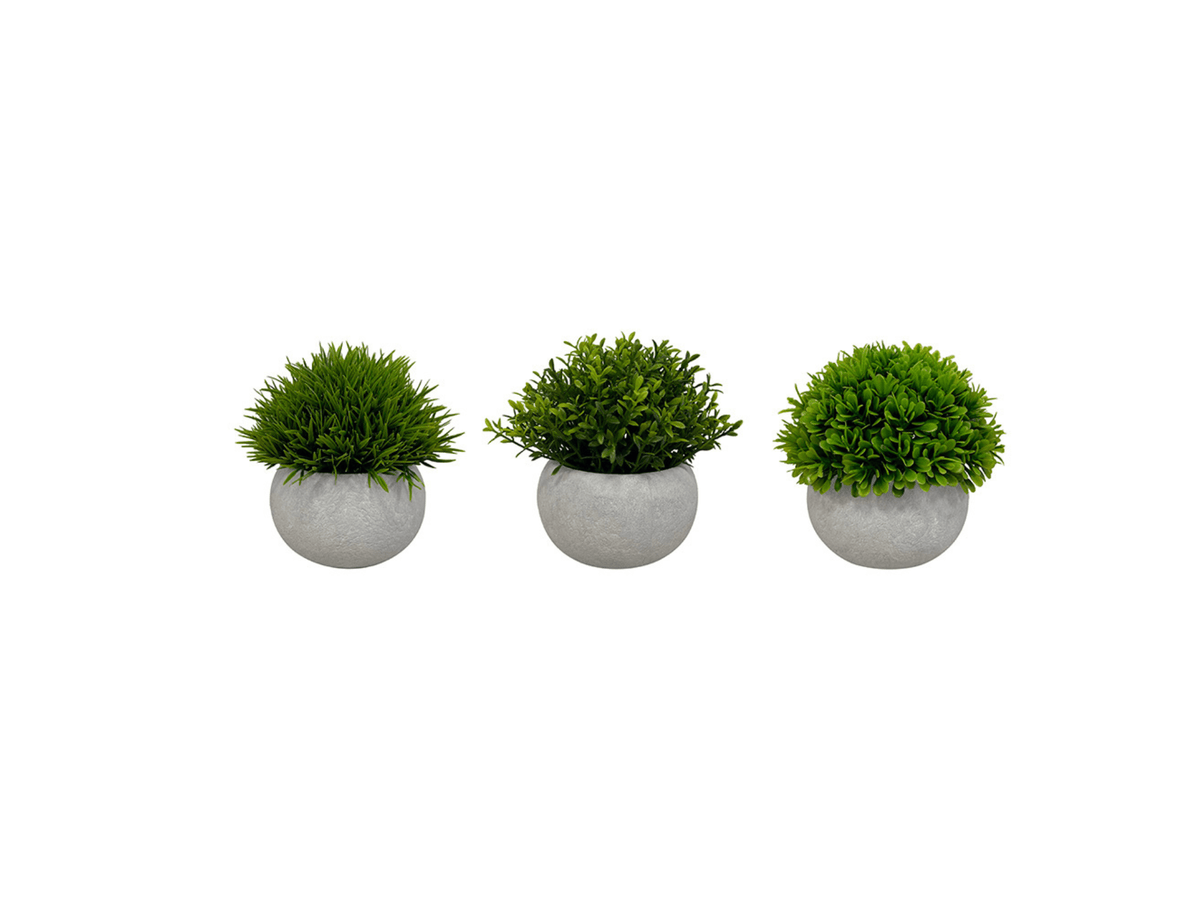 Set de 3 plantes artificielles, pot gris, taille 11 cm - SC Mobilier