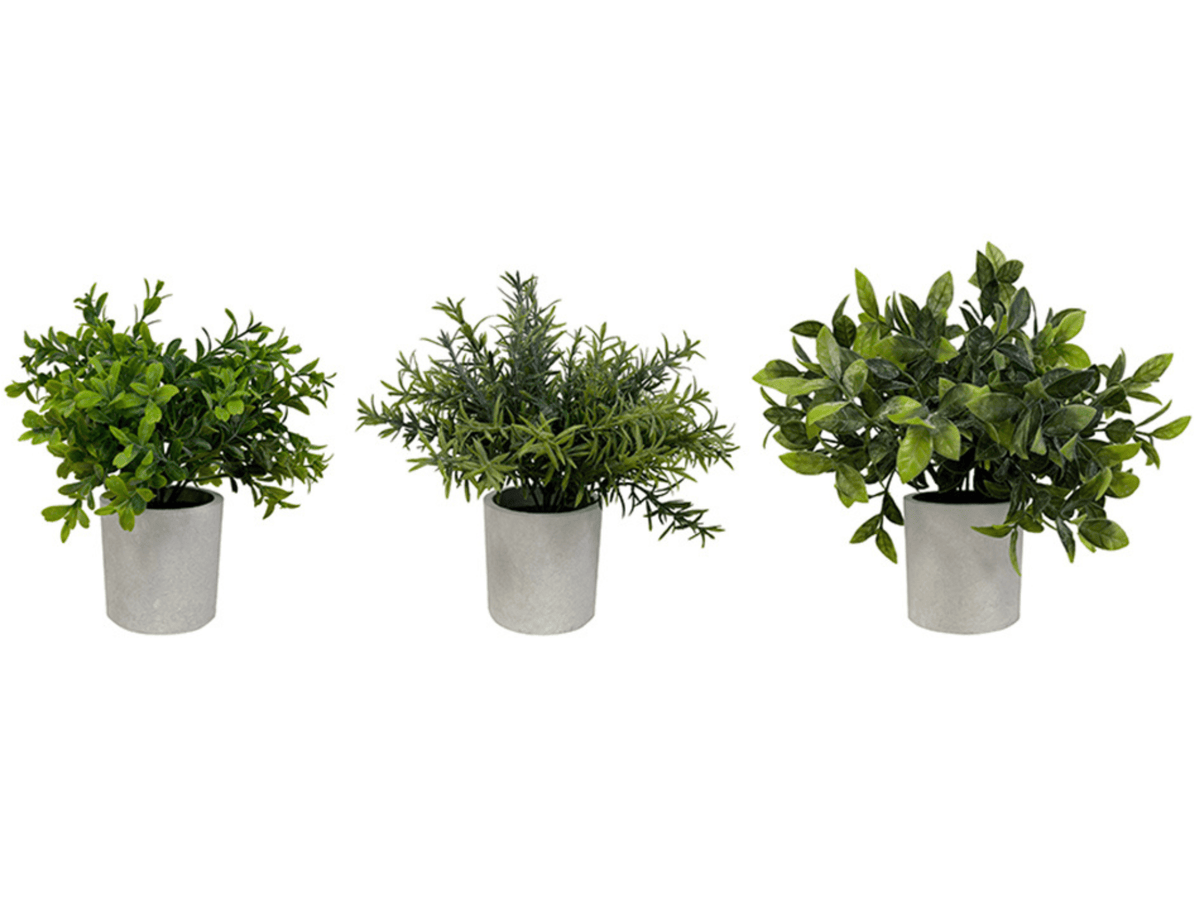 Set de 3 plantes artificielles, pot gris, taille 20 cm - SC Mobilier