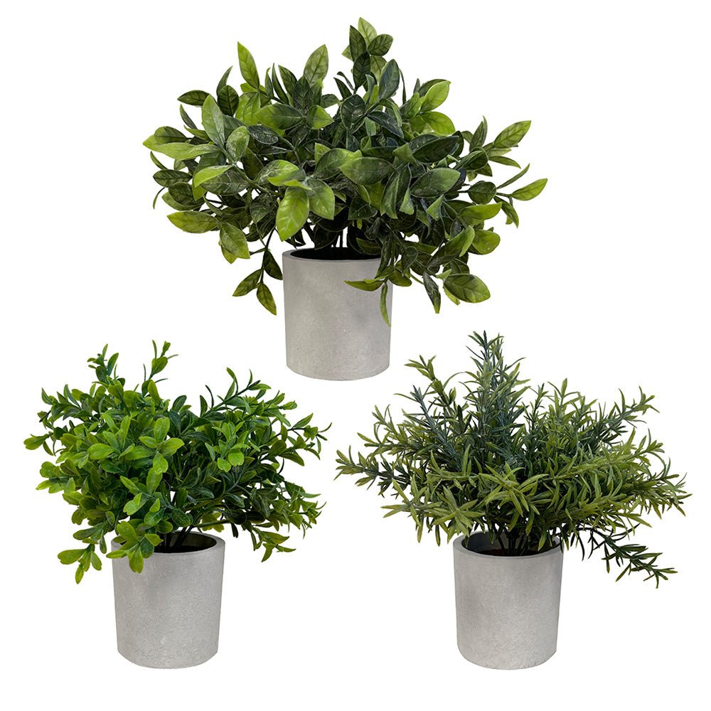 Set de 3 plantes artificielles, pot gris, taille 20 cm - SC Mobilier