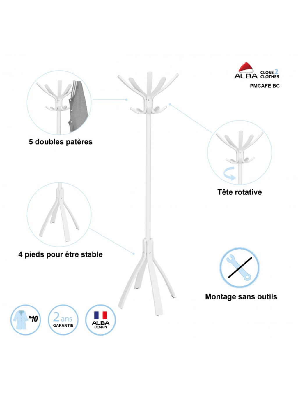 Portemanteau Café - Bois Blanc - SC Mobilier