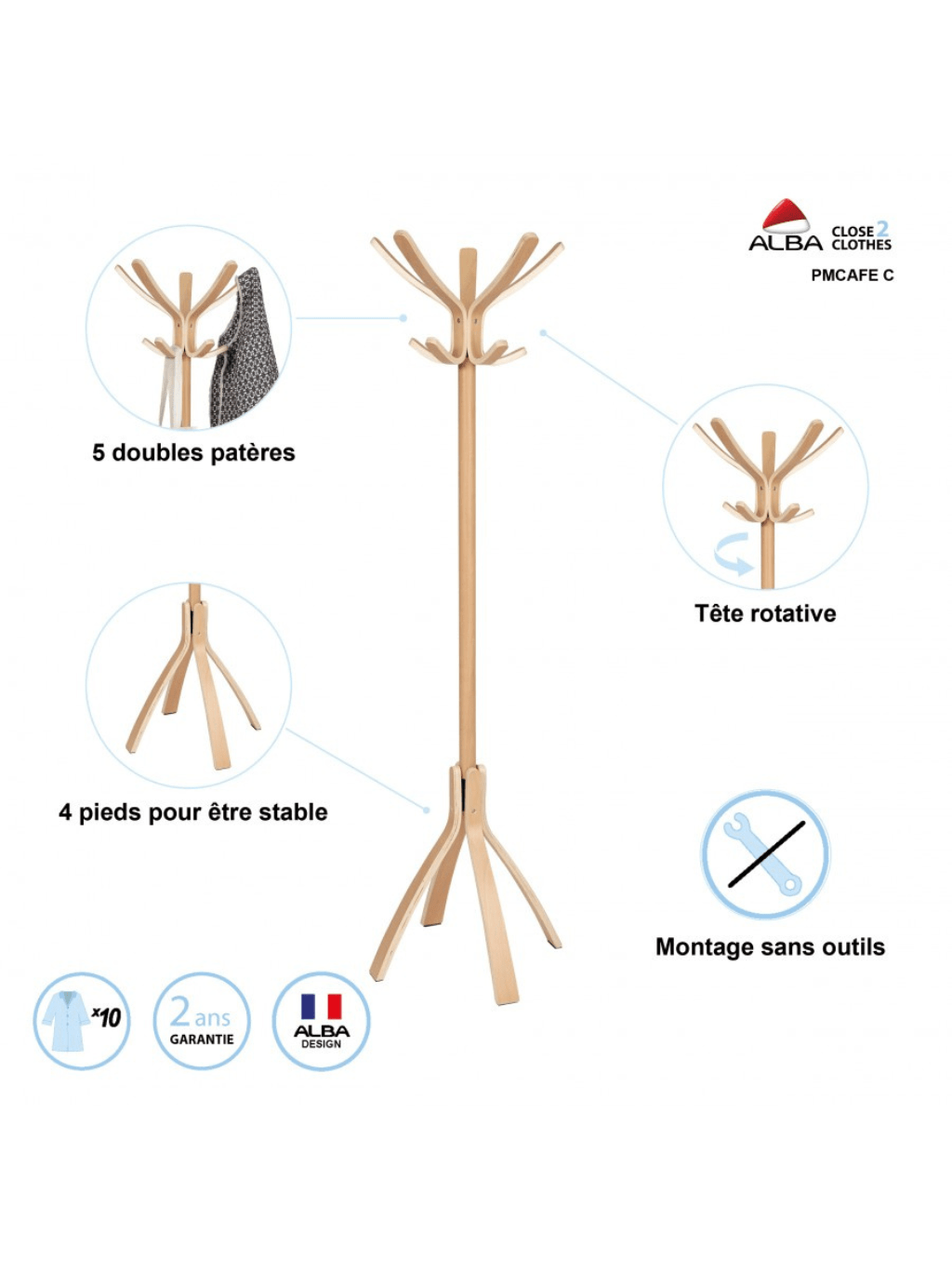 Portemanteau Café - Bois Clair - SC Mobilier