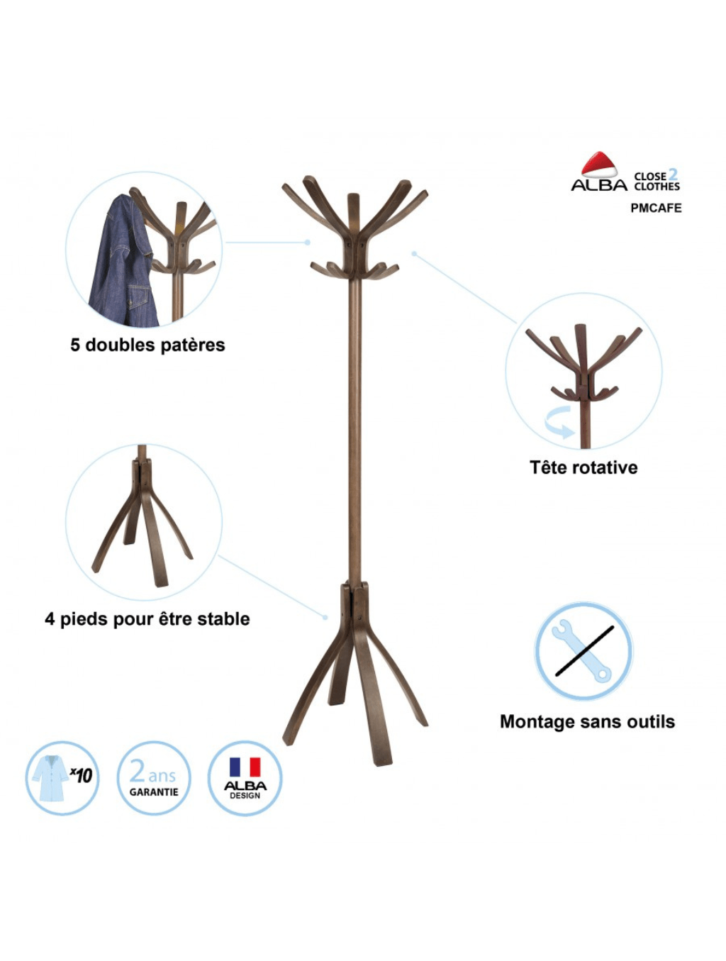 Portemanteau Café - Bois Fonçé - SC Mobilier