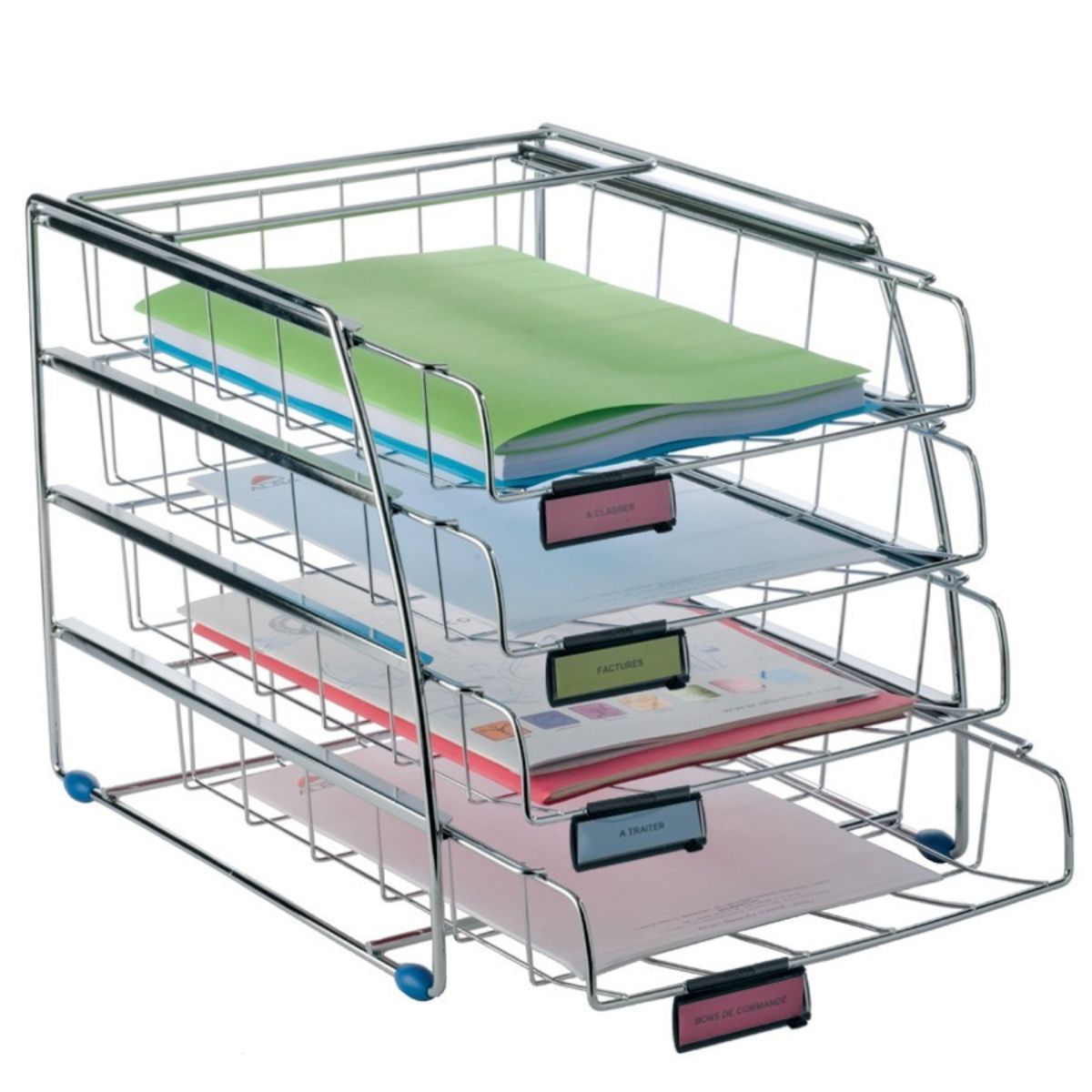 Set de 4 Corbeilles à Courrier Coulissantes Chromées - SC Mobilier