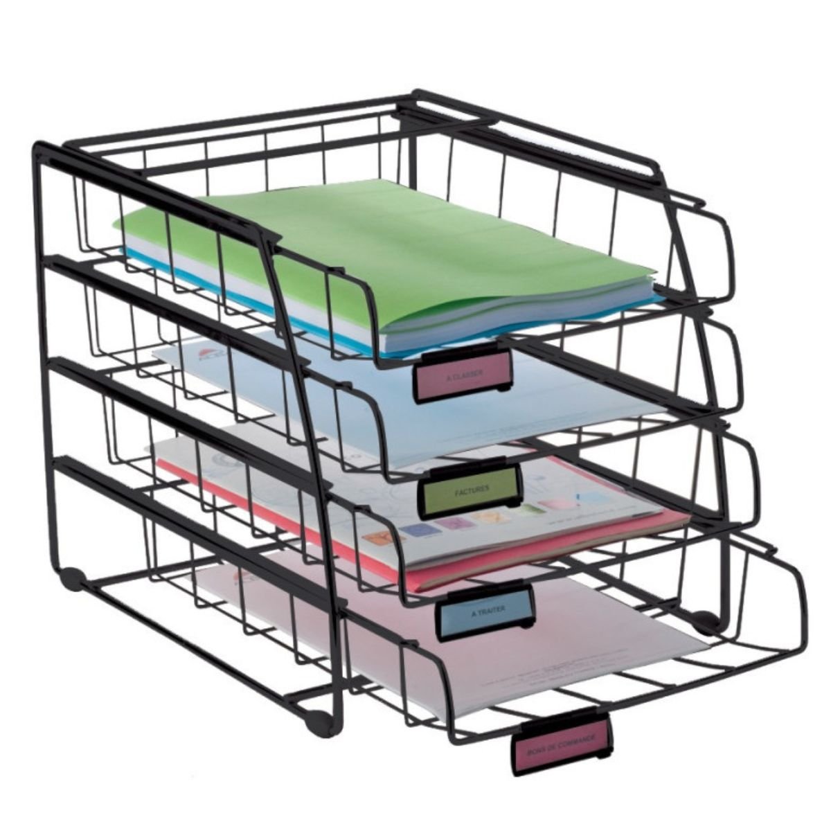 Set de 4 Corbeilles à Courrier Coulissantes Noires Mates - SC Mobilier