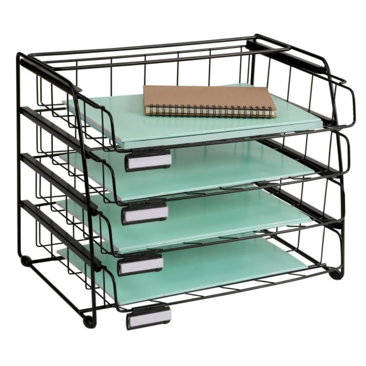 Set de 4 Corbeilles à Courrier Coulissantes Noires Mates Paysage - SC Mobilier